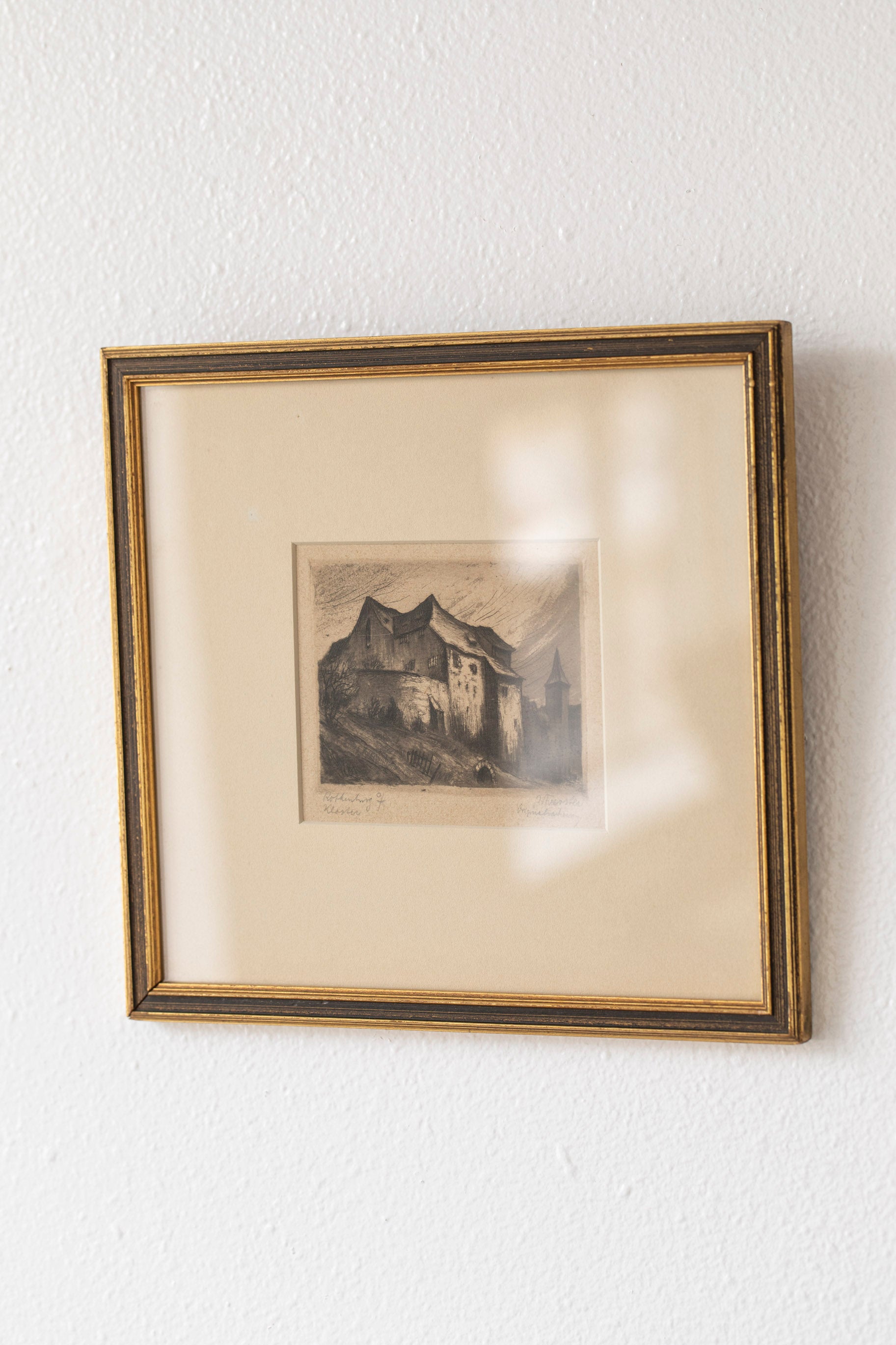 Antique Monastery Building Etching
