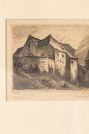 Antique Monastery Building Etching