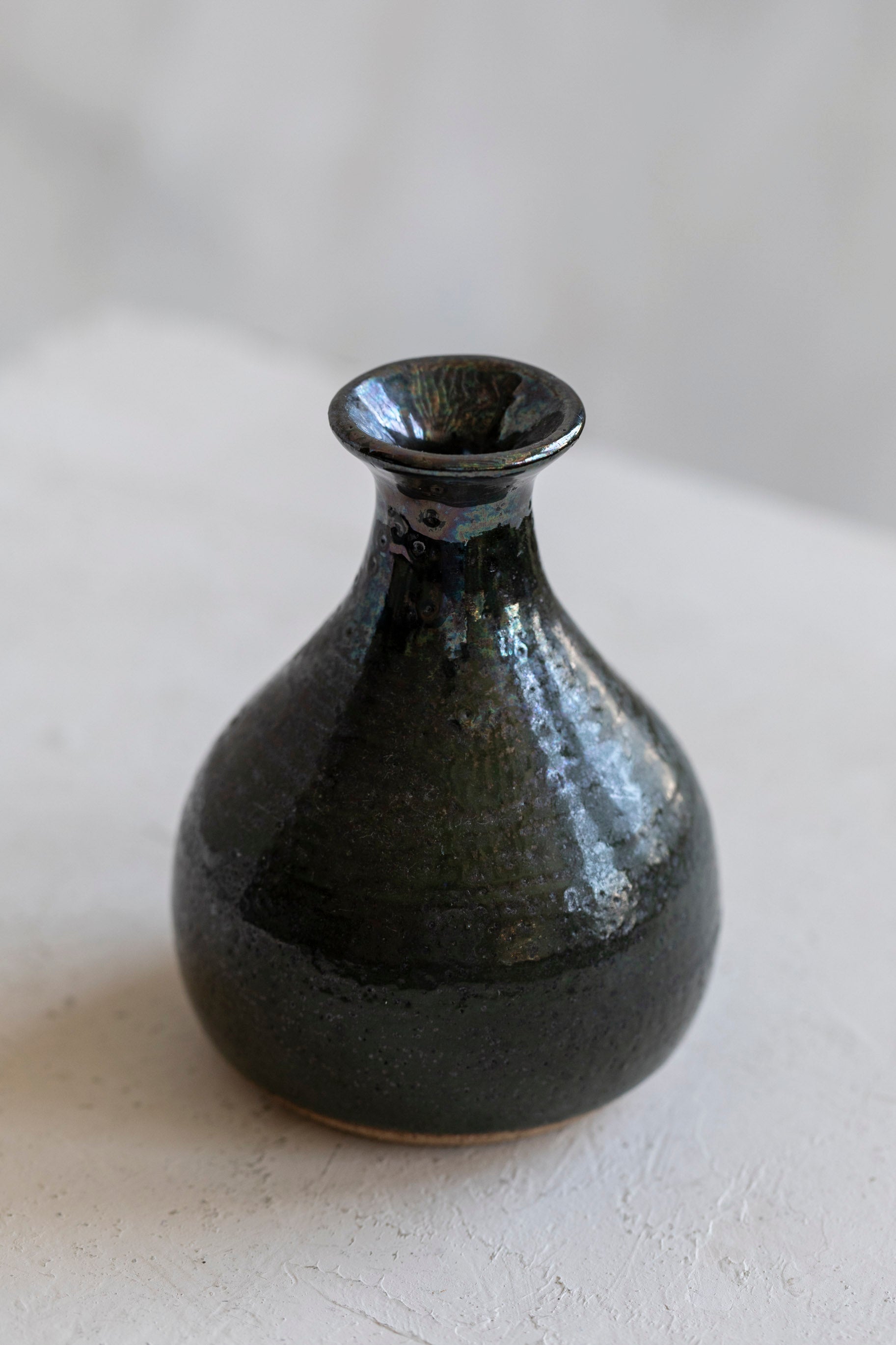 Vintage Iridescent Black Bud Vase