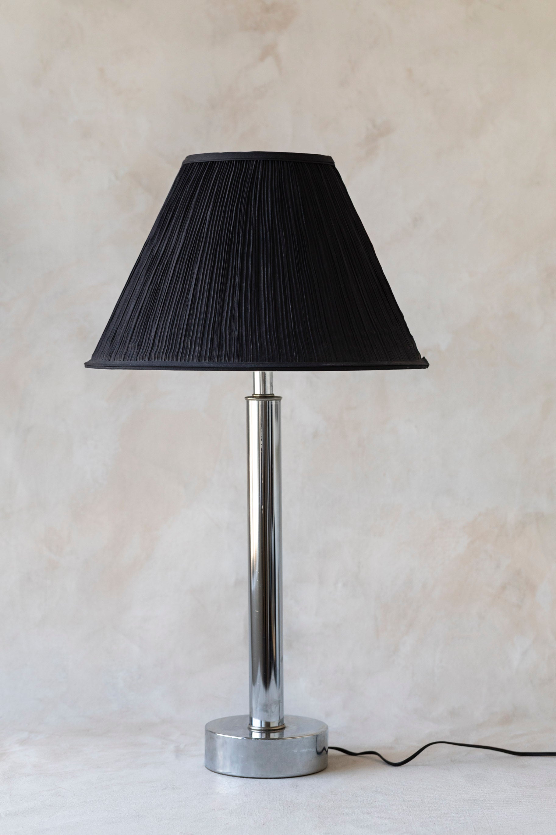 Vintage Chrome Lamp with Black Pleated Shade