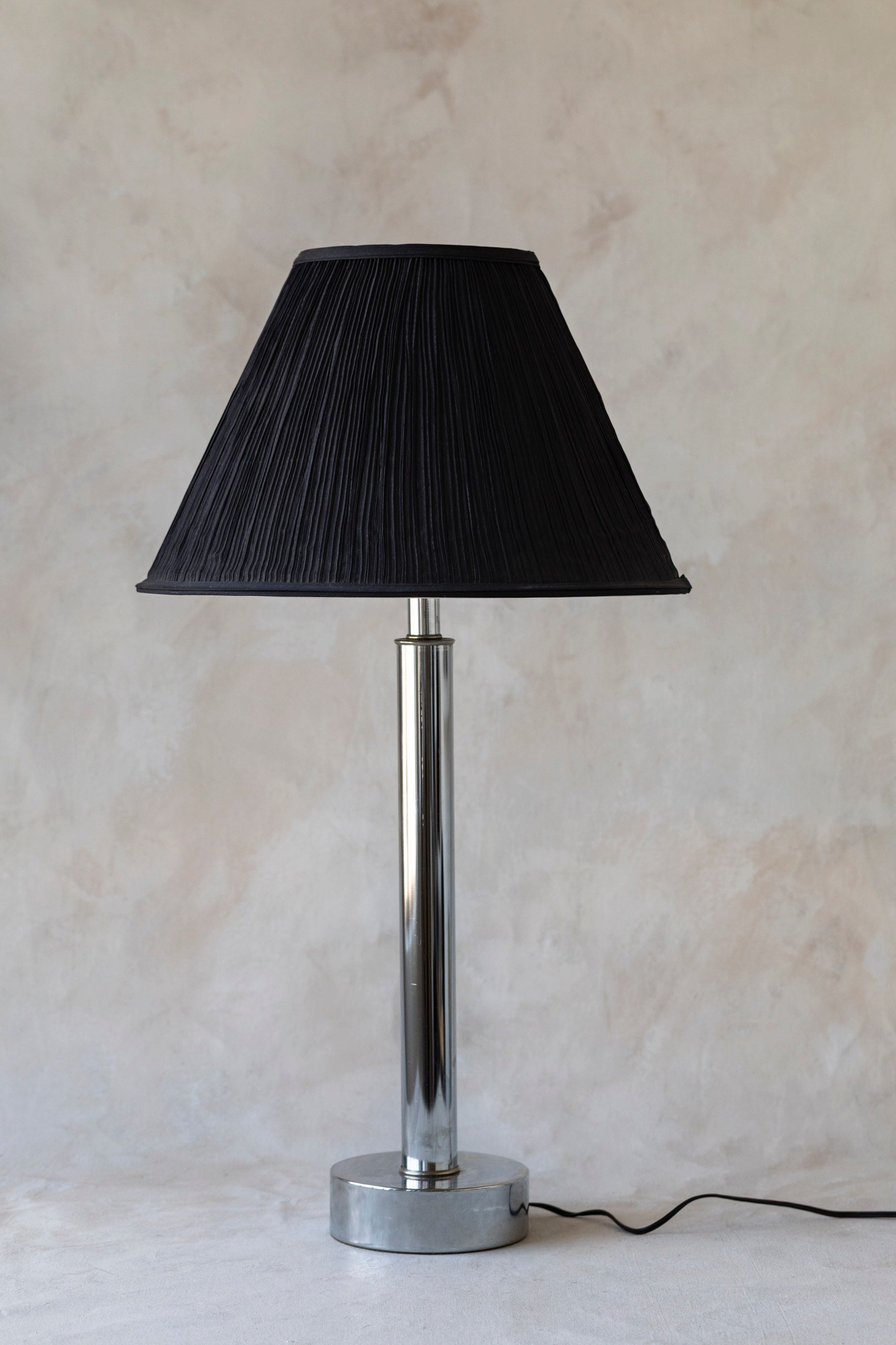 Vintage Chrome Lamp with Black Pleated Shade