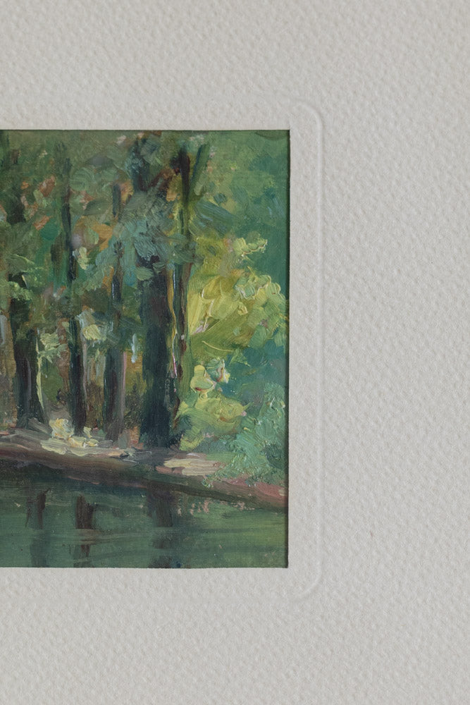 Vintage Framed River Oil Painting