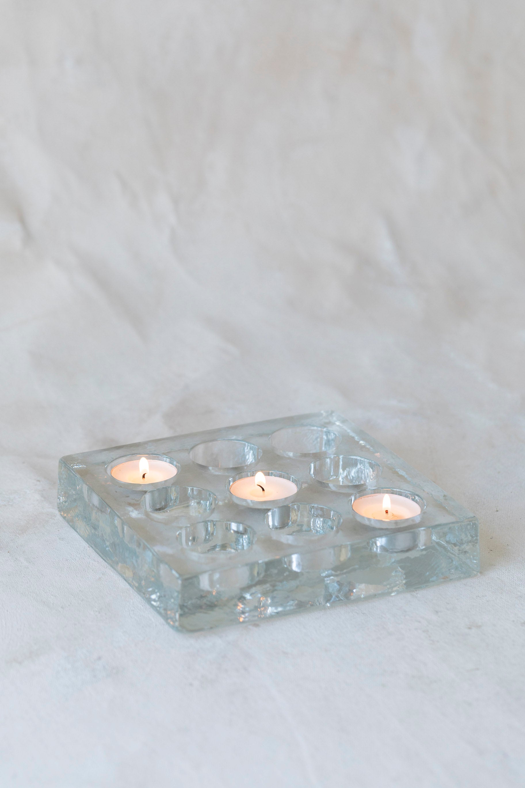 Vintage Glass Square Tea Light Holder