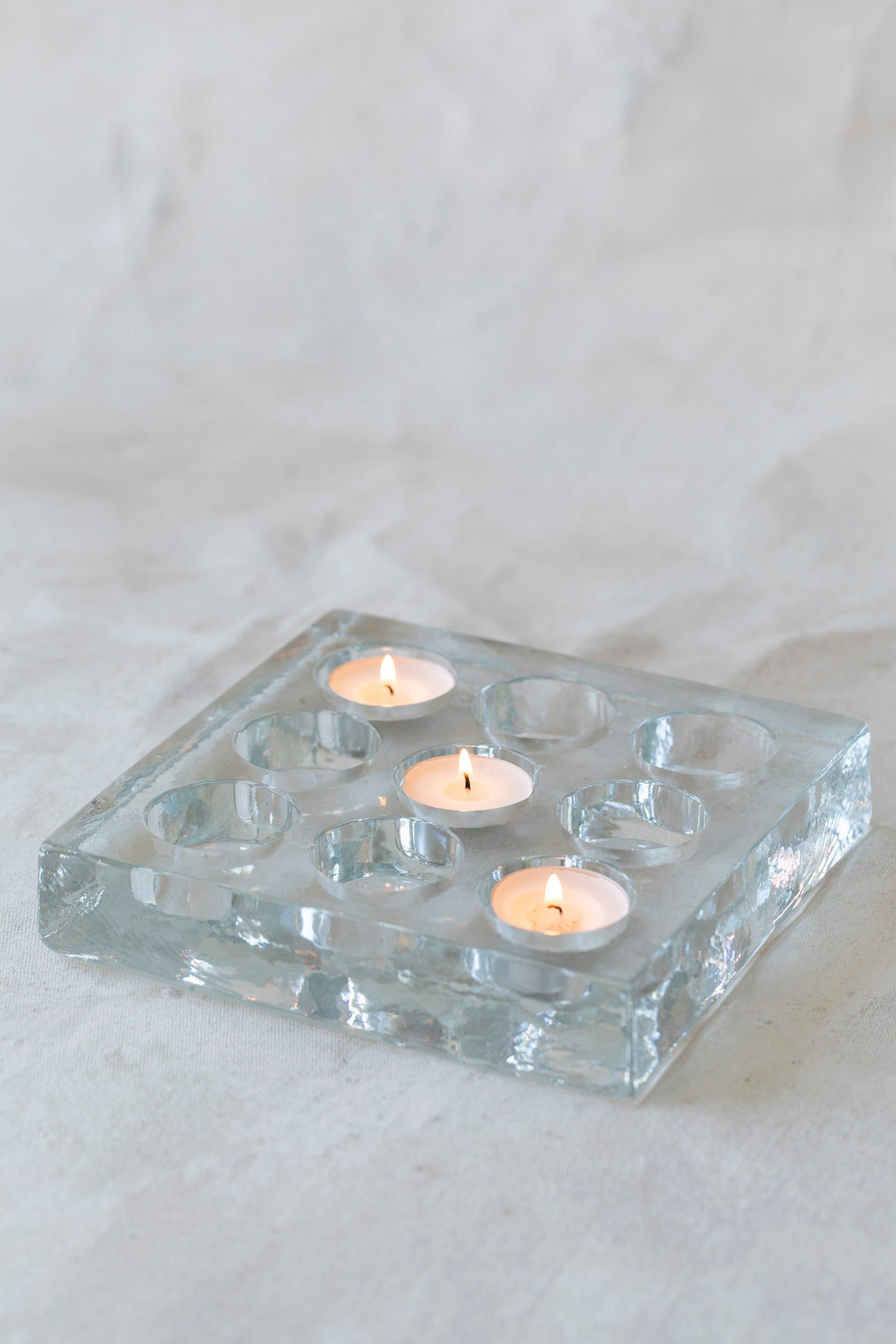 Vintage Glass Square Tea Light Holder