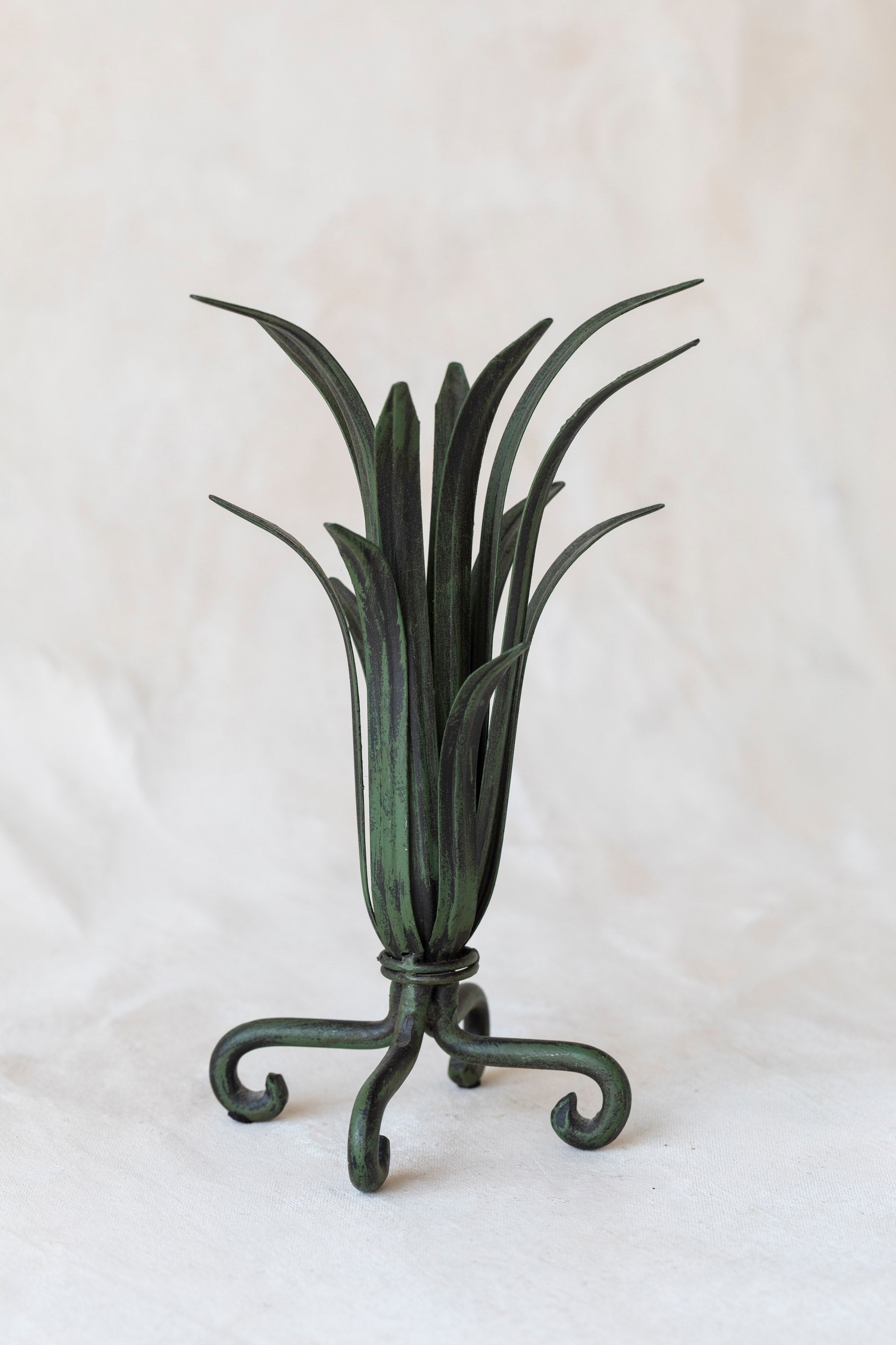 Vintage Green Metal Grass Candle Holder