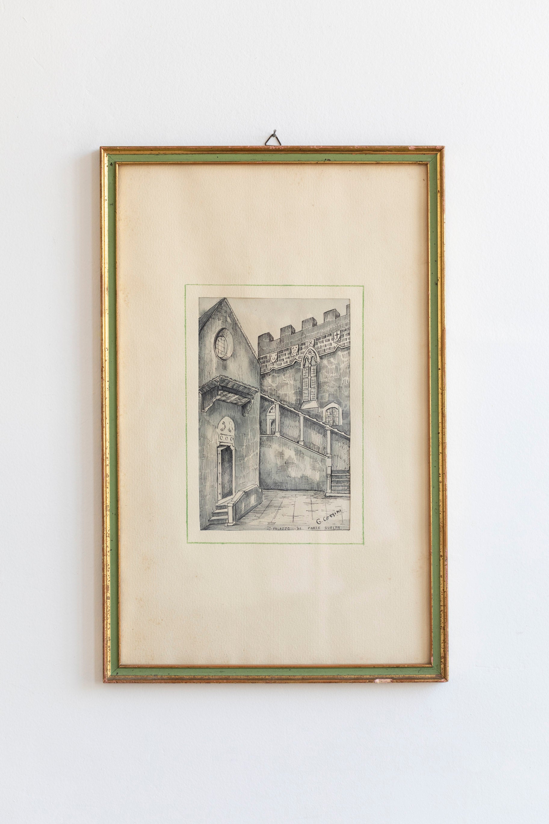 Vintage Framed Ink Etching, Palazzo di Parte Guelfa