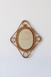 Vintage Rattan Diamond Mirror
