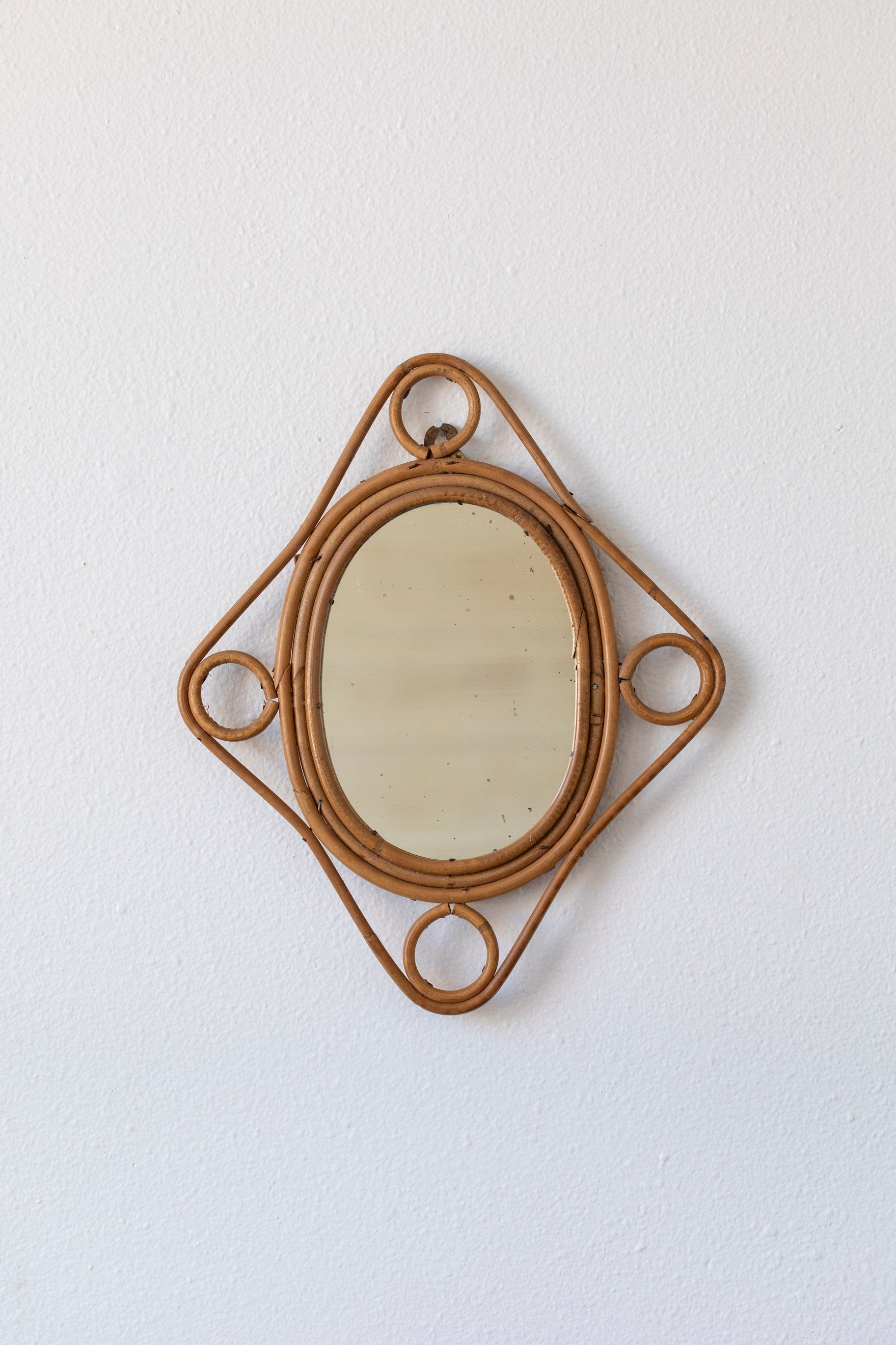 Vintage Rattan Diamond Mirror