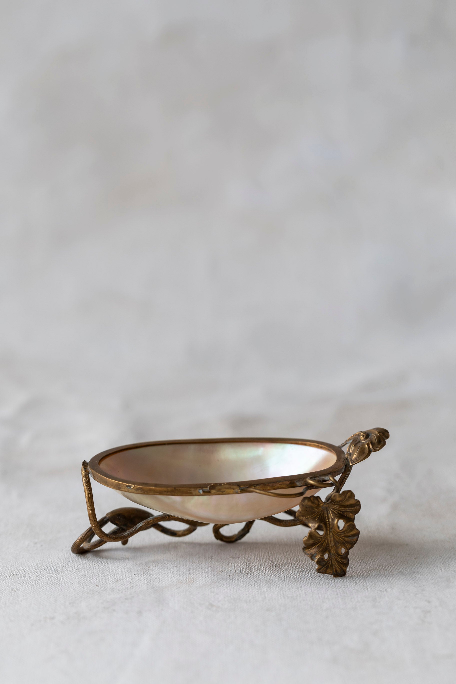 Antique Shell and Brass Pocket Watch Dish