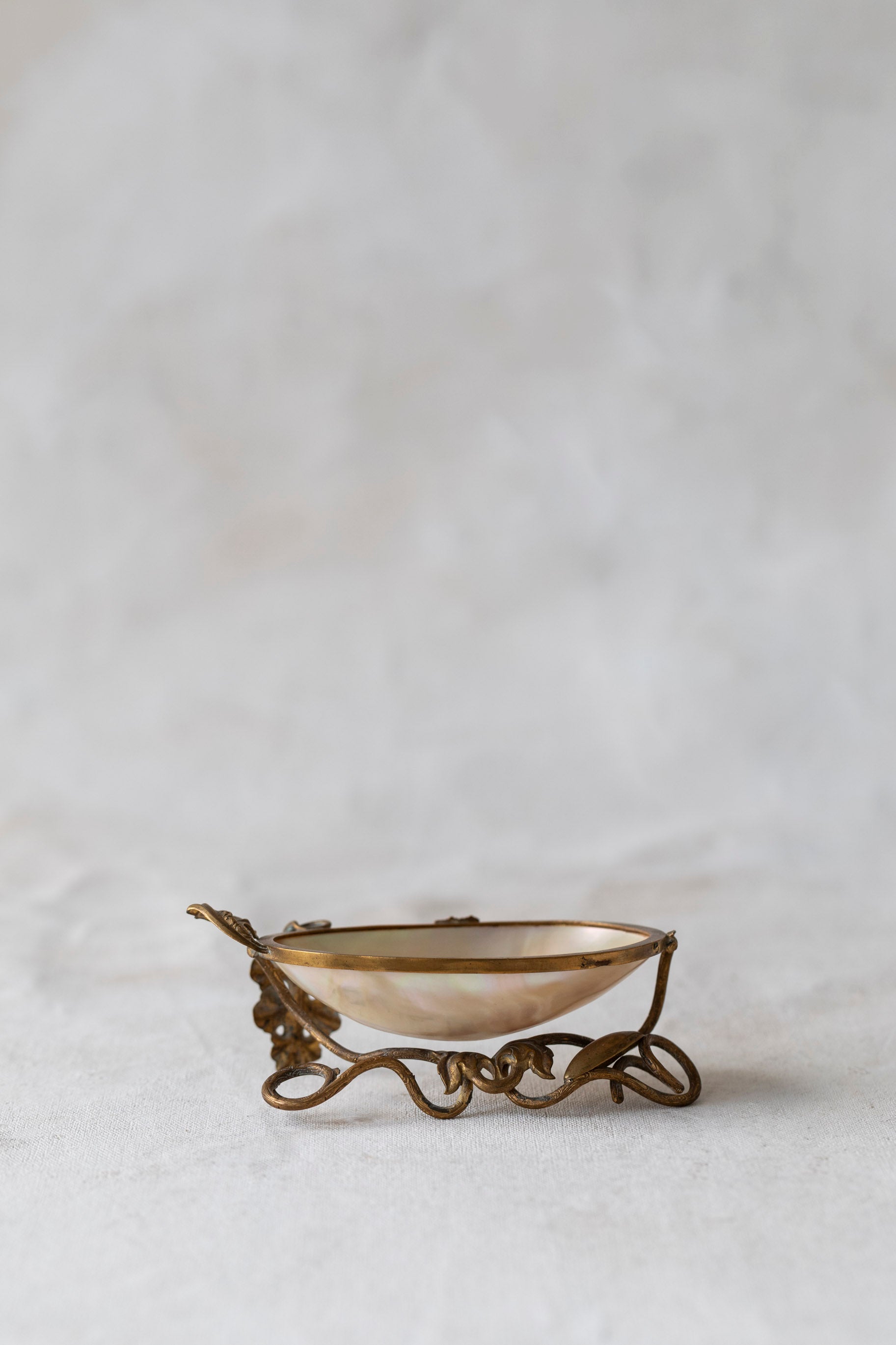 Antique Shell and Brass Pocket Watch Dish