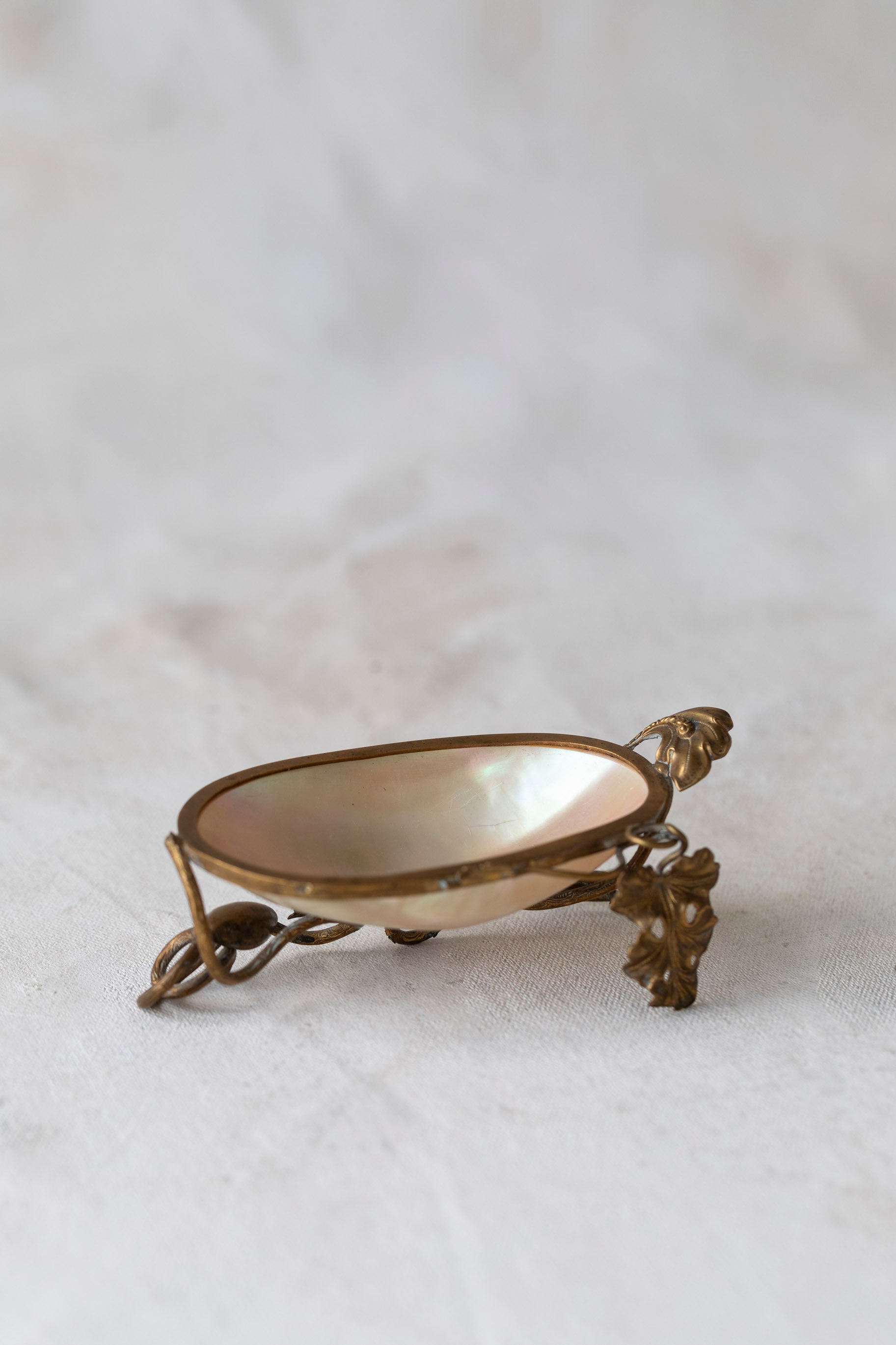Antique Shell and Brass Pocket Watch Dish
