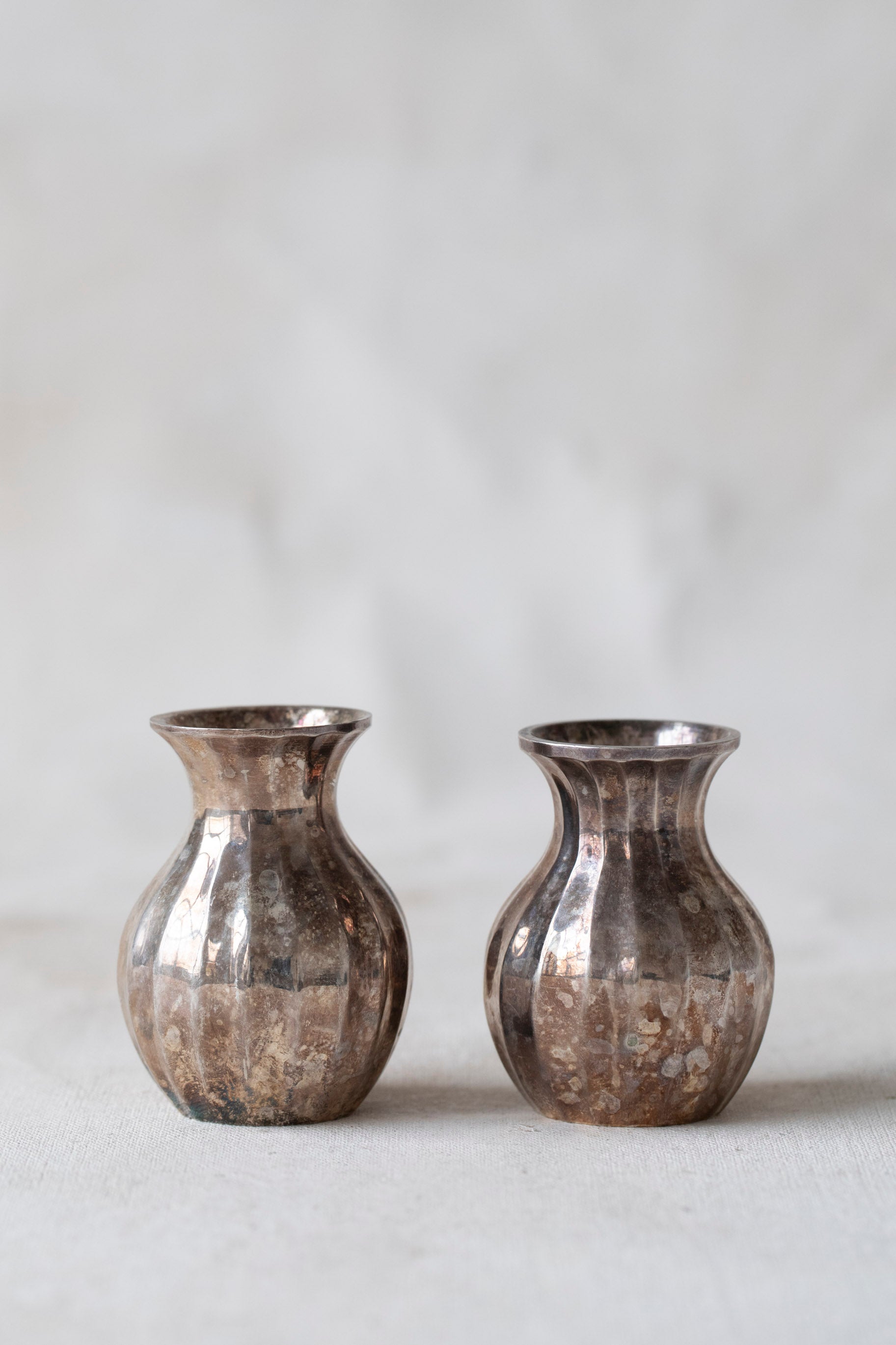 Vintage Ribbed Silver Bud Vases