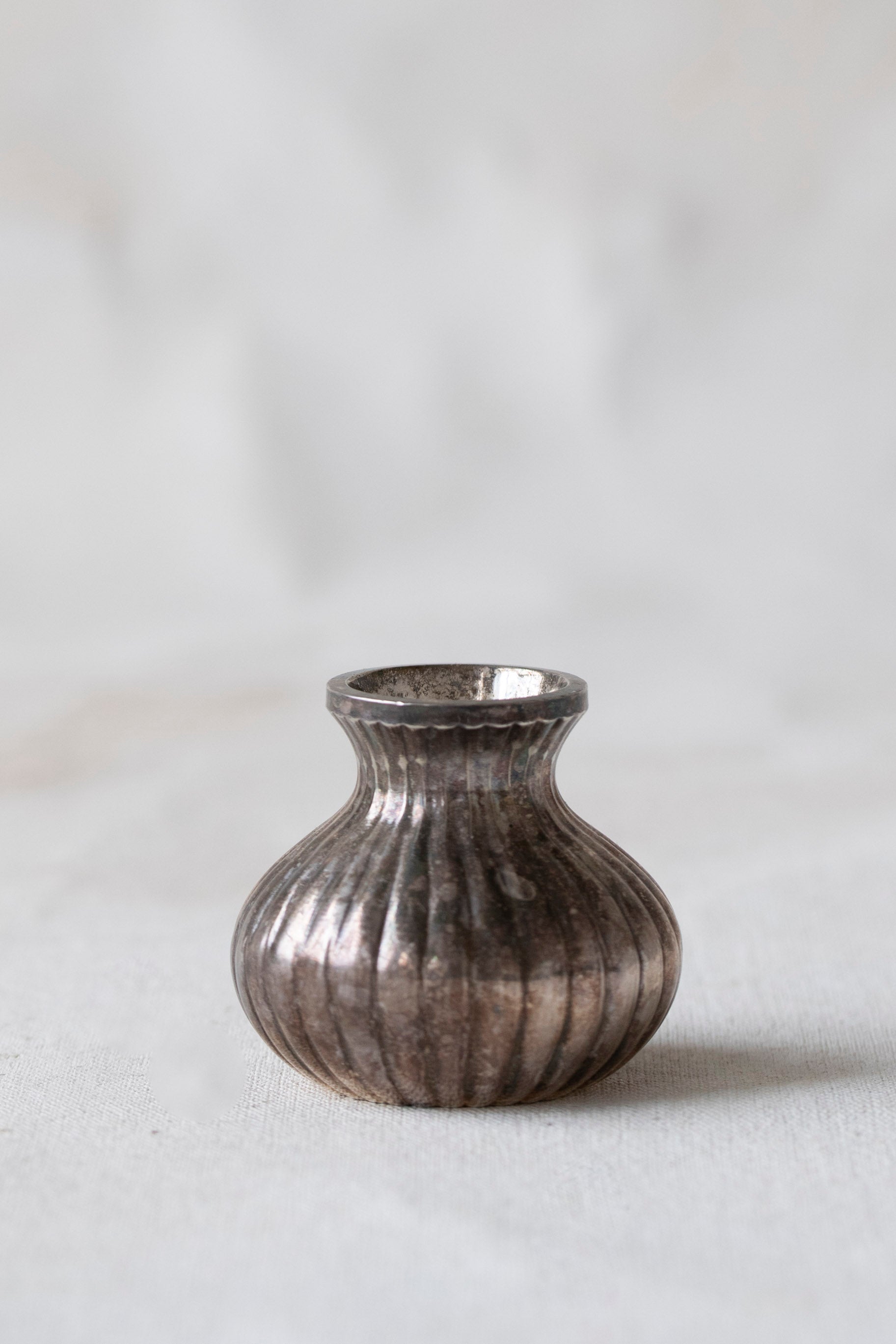 Vintage Ribbed Silver Bud Vases