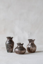 Vintage Ribbed Silver Bud Vases