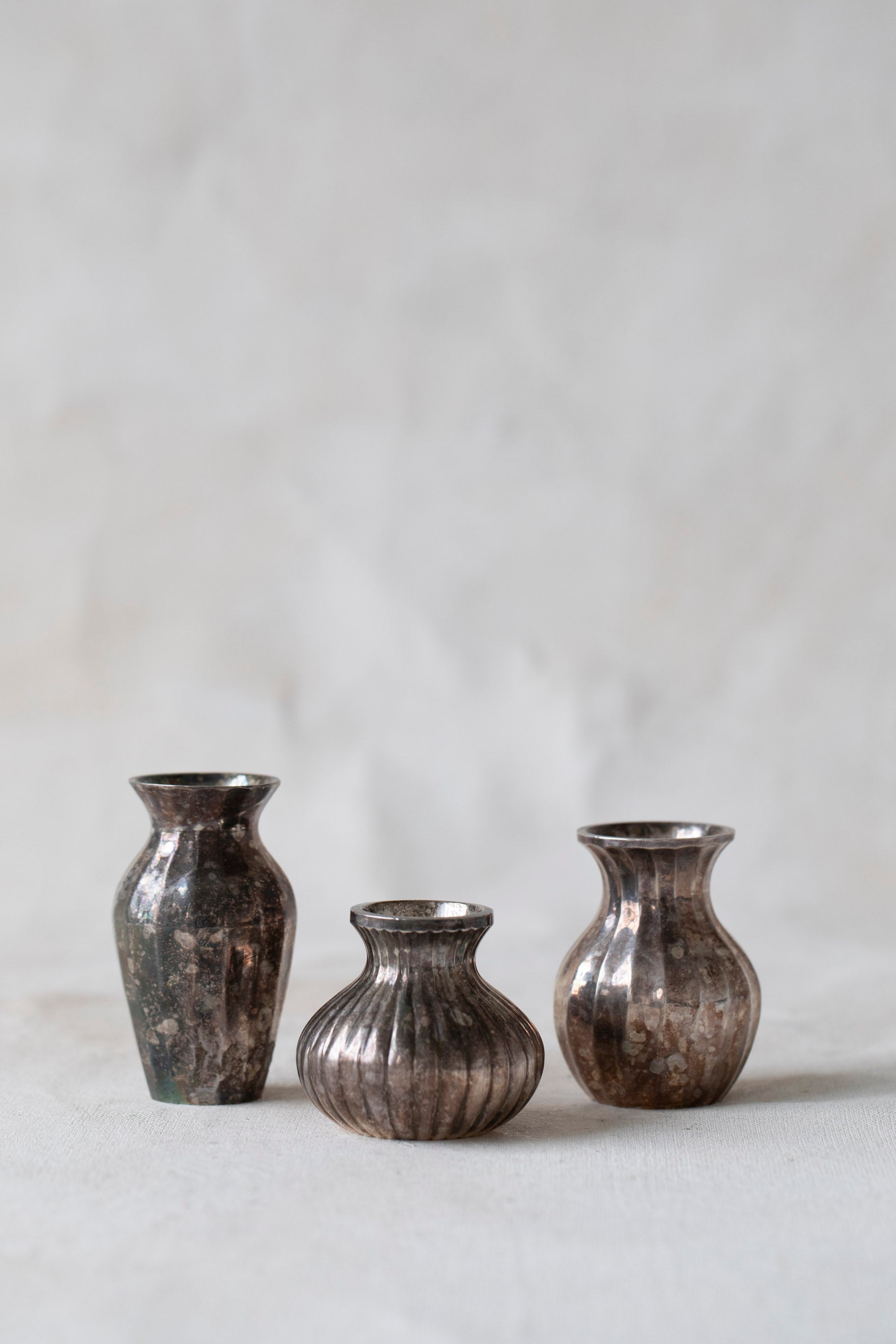 Vintage Ribbed Silver Bud Vases