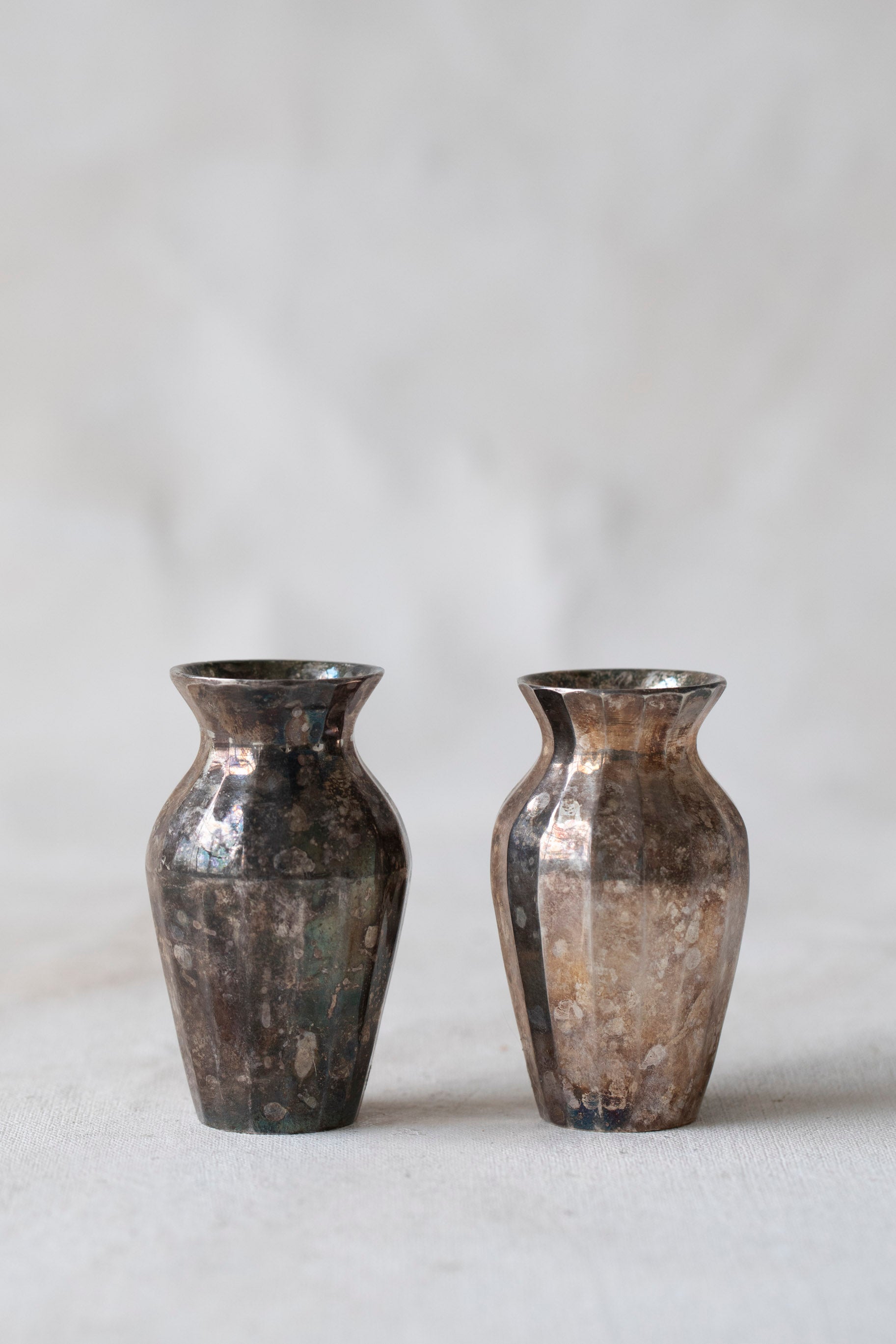 Vintage Ribbed Silver Bud Vases