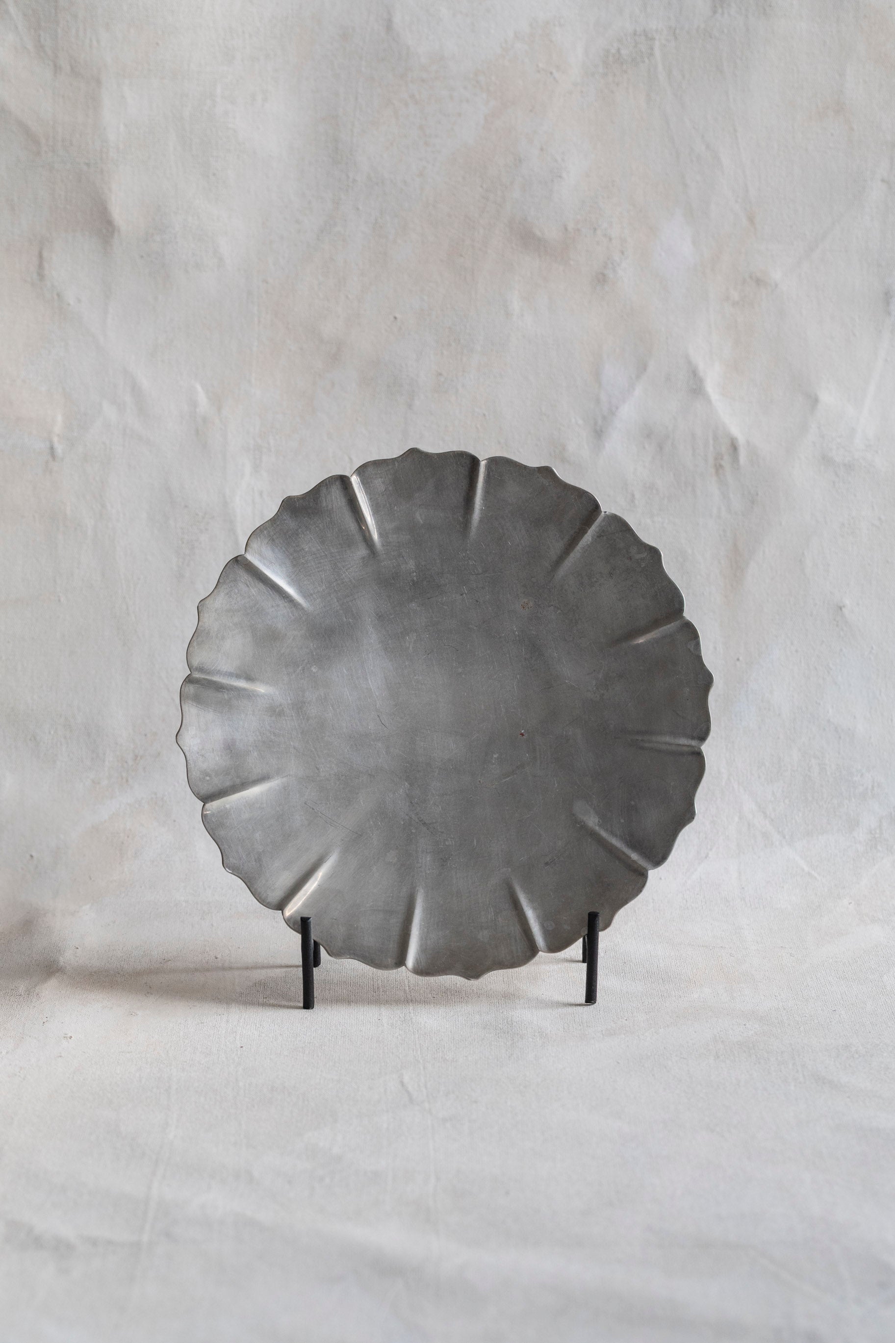 Vintage Petal Edge Pewter Plate