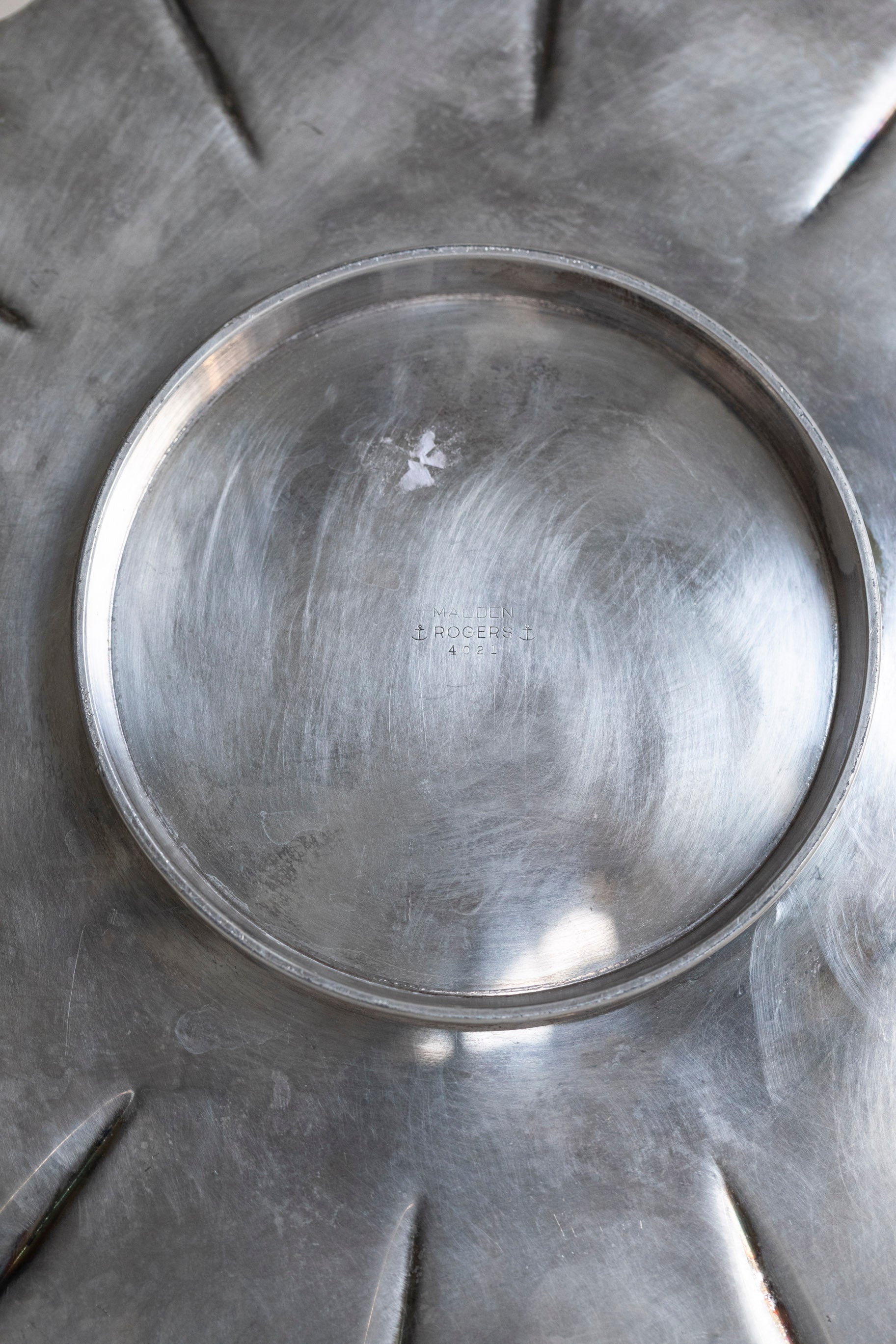 Vintage Petal Edge Pewter Plate