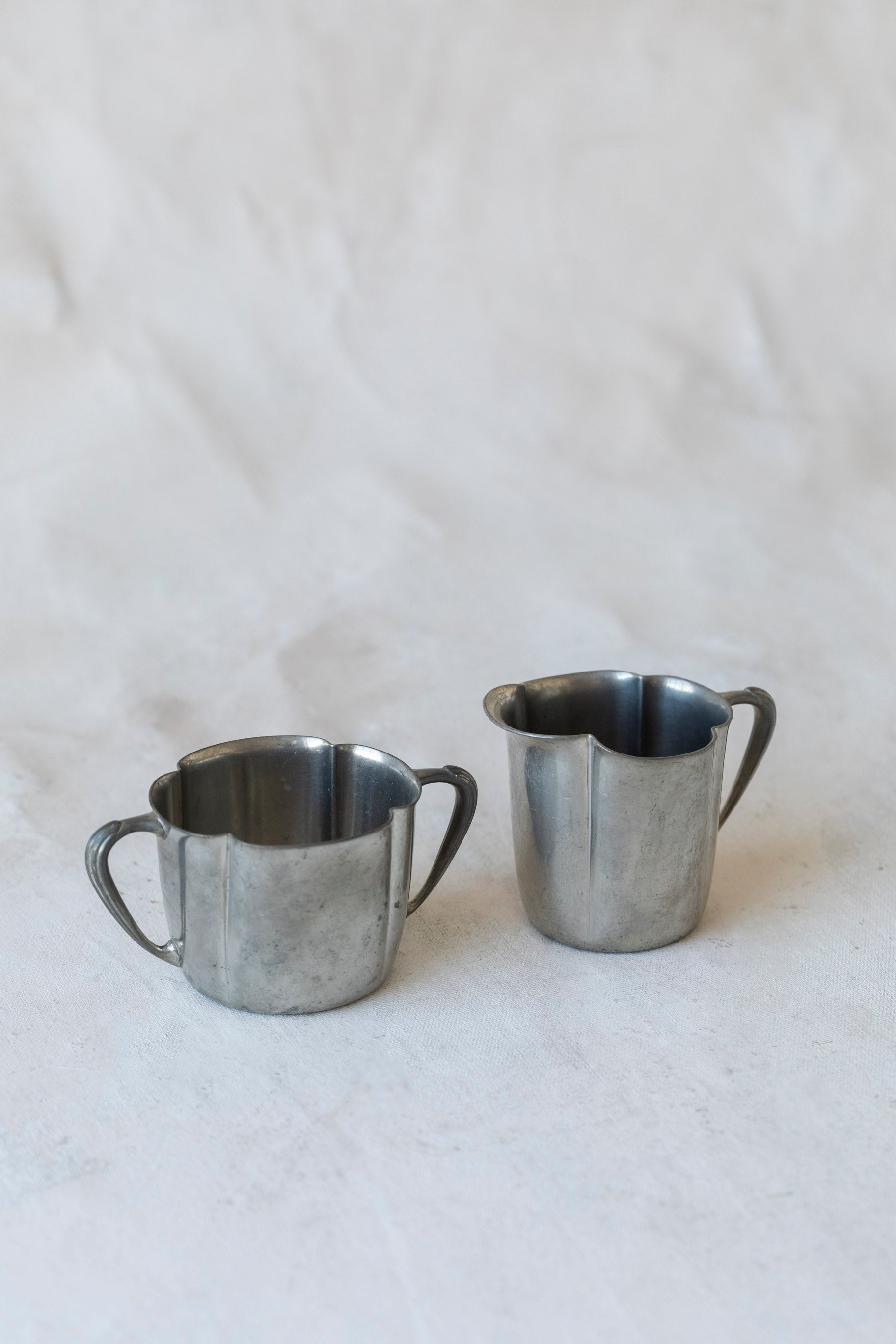 Vintage Pewter Scallop Cream and Sugar Set