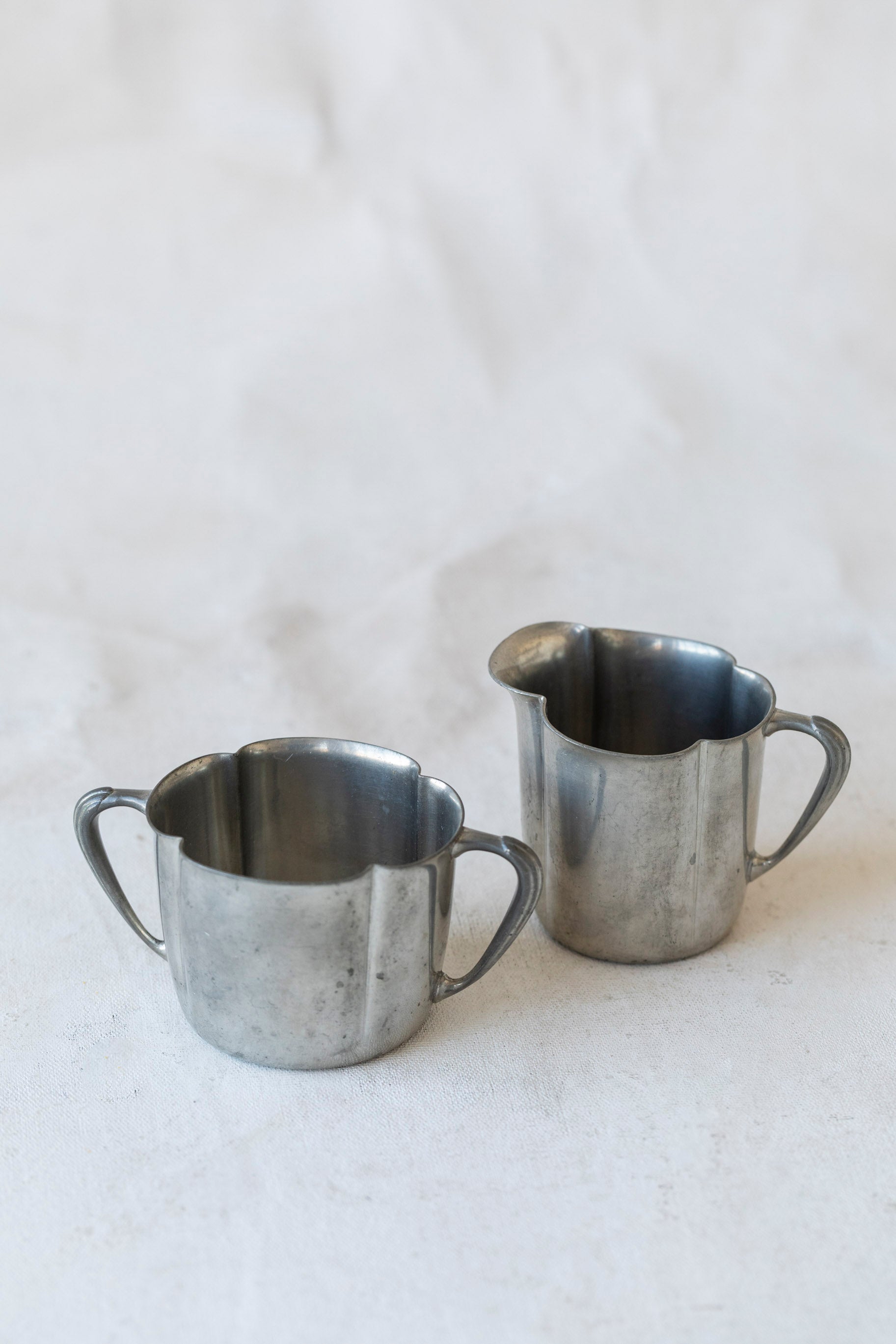 Vintage Pewter Scallop Cream and Sugar Set
