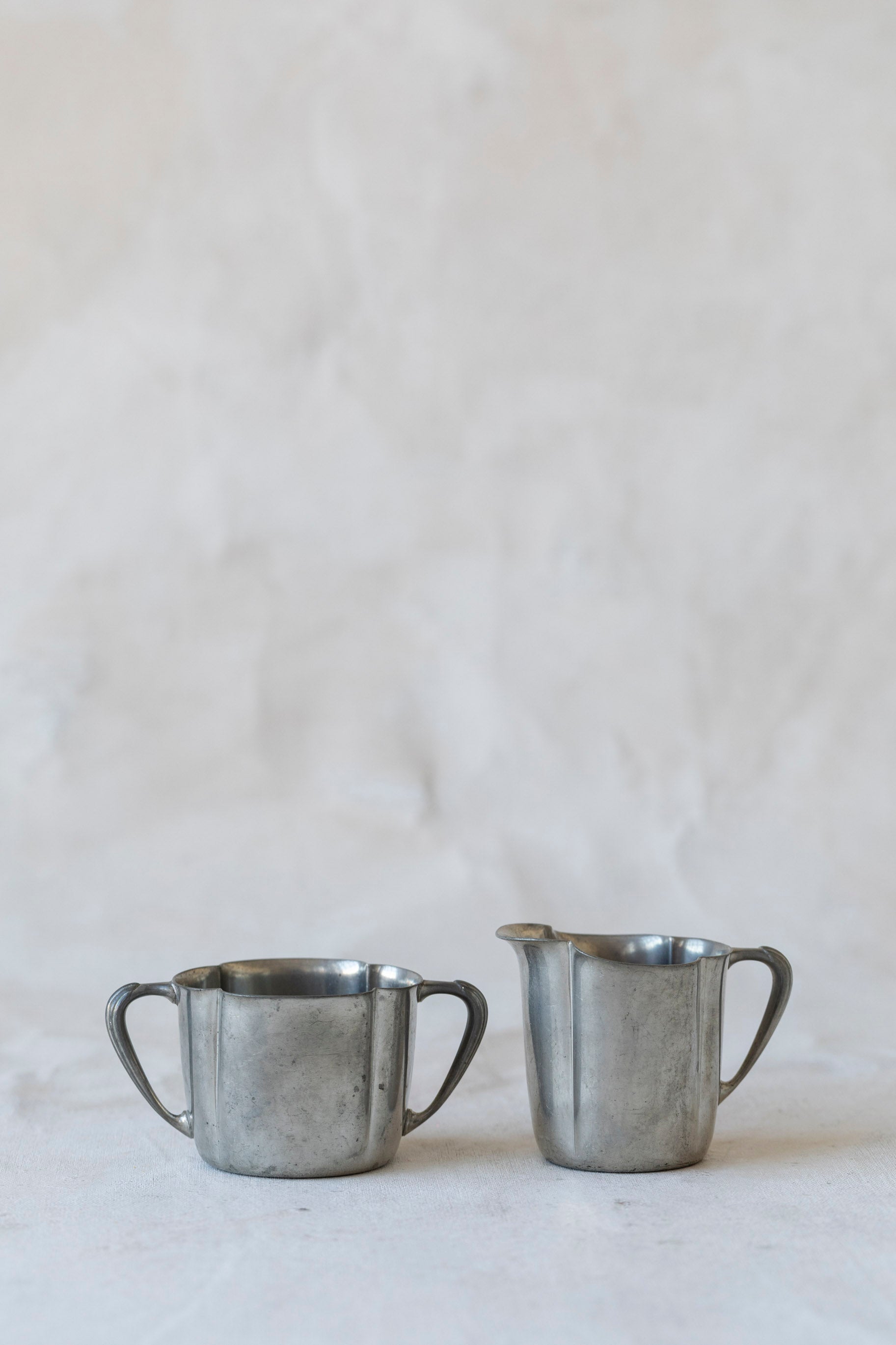 Vintage Pewter Scallop Cream and Sugar Set