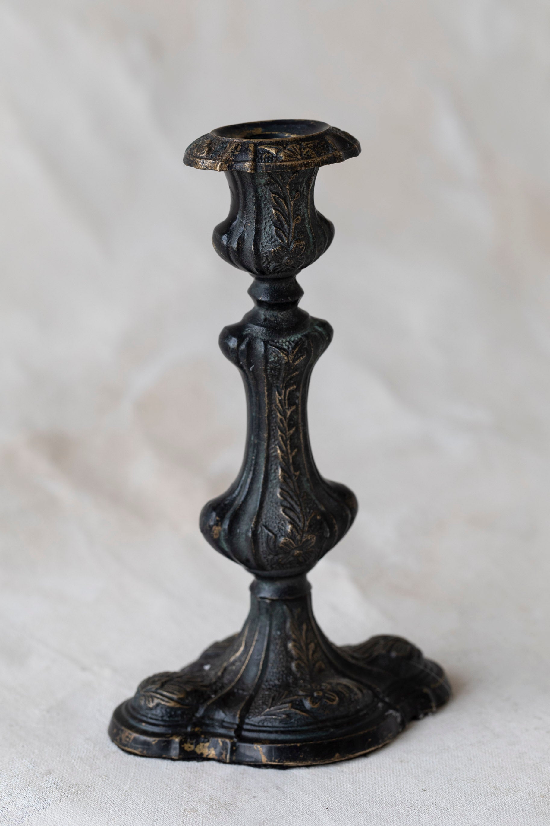 Vintage Floral Detail Iron Candlestick