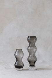 Vintage Grey Wavy Glass Vases
