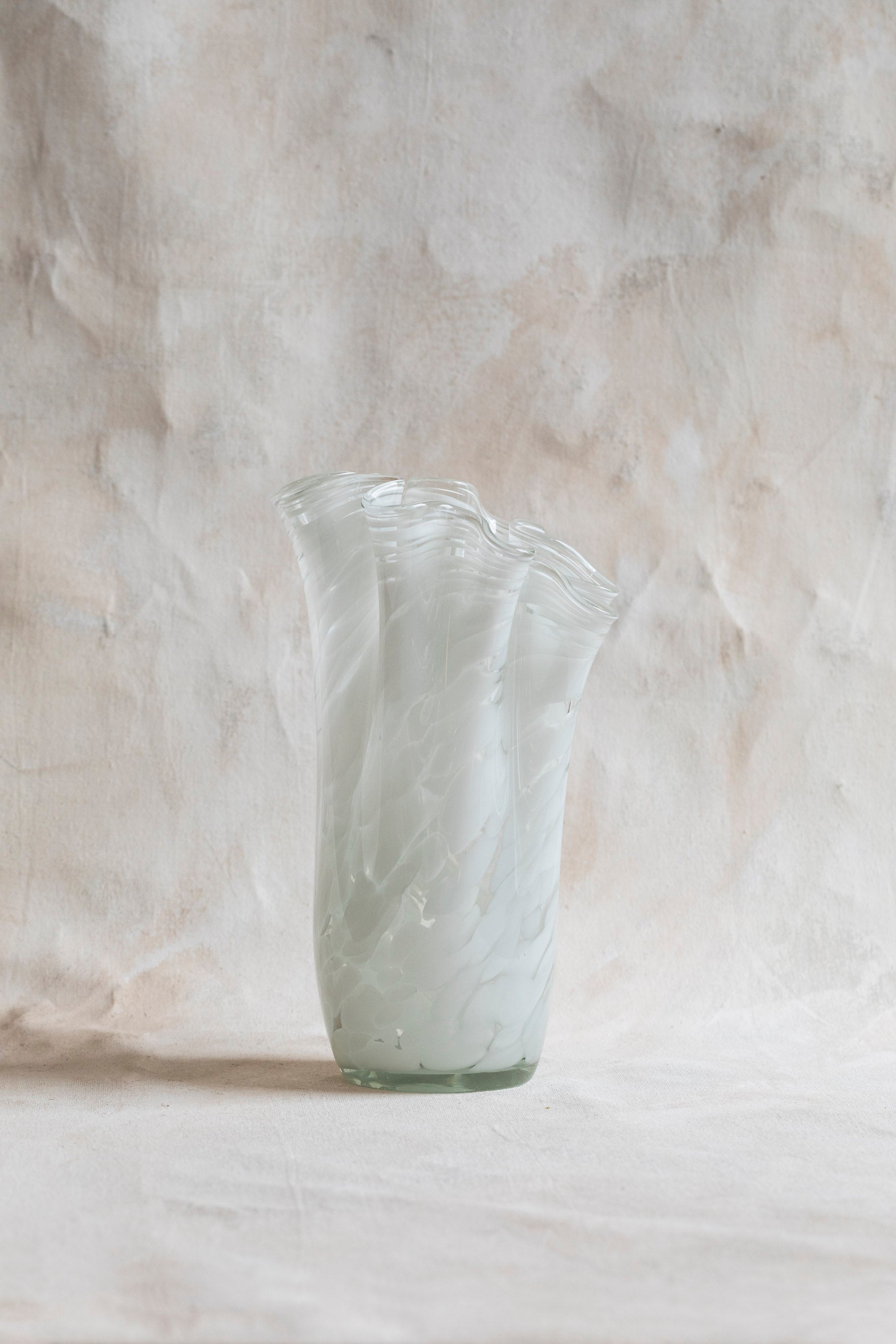 Vintage Tall Ruffle White Glass Vase