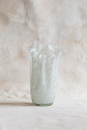 Vintage Tall Ruffle White Glass Vase
