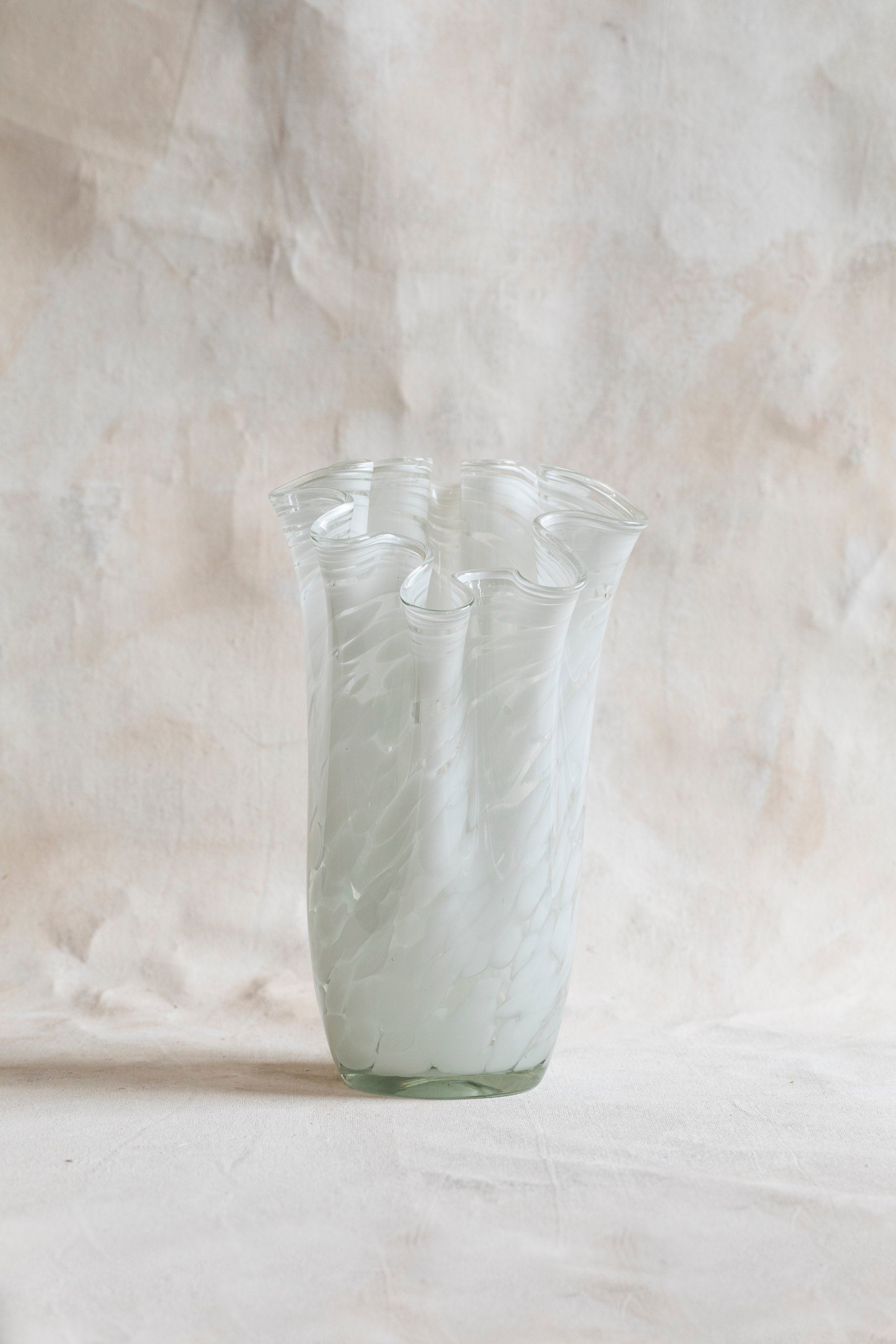Vintage Tall Ruffle White Glass Vase
