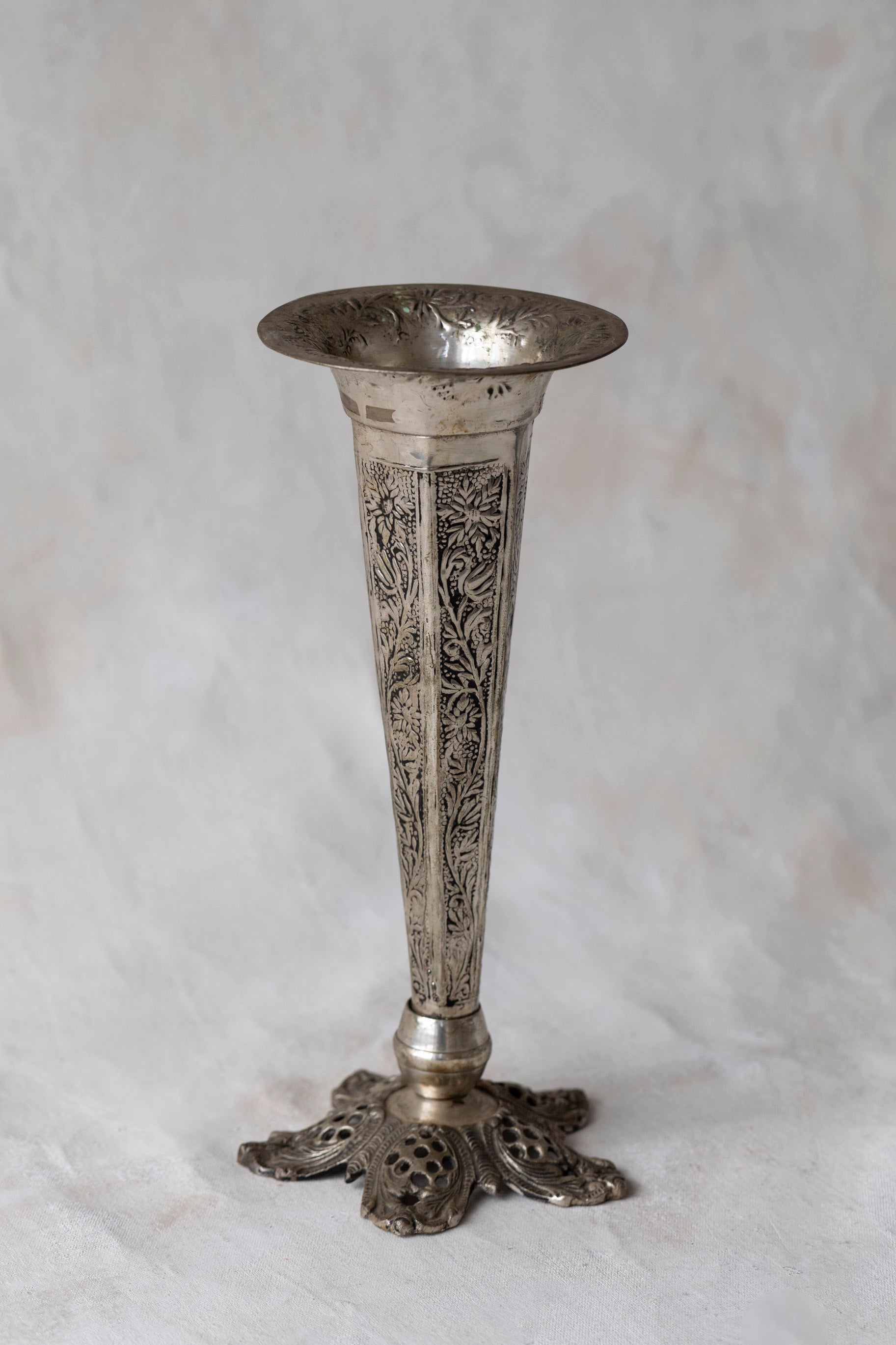 Vintage Tall Silver Embossed Vase