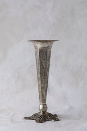 Vintage Tall Silver Embossed Vase