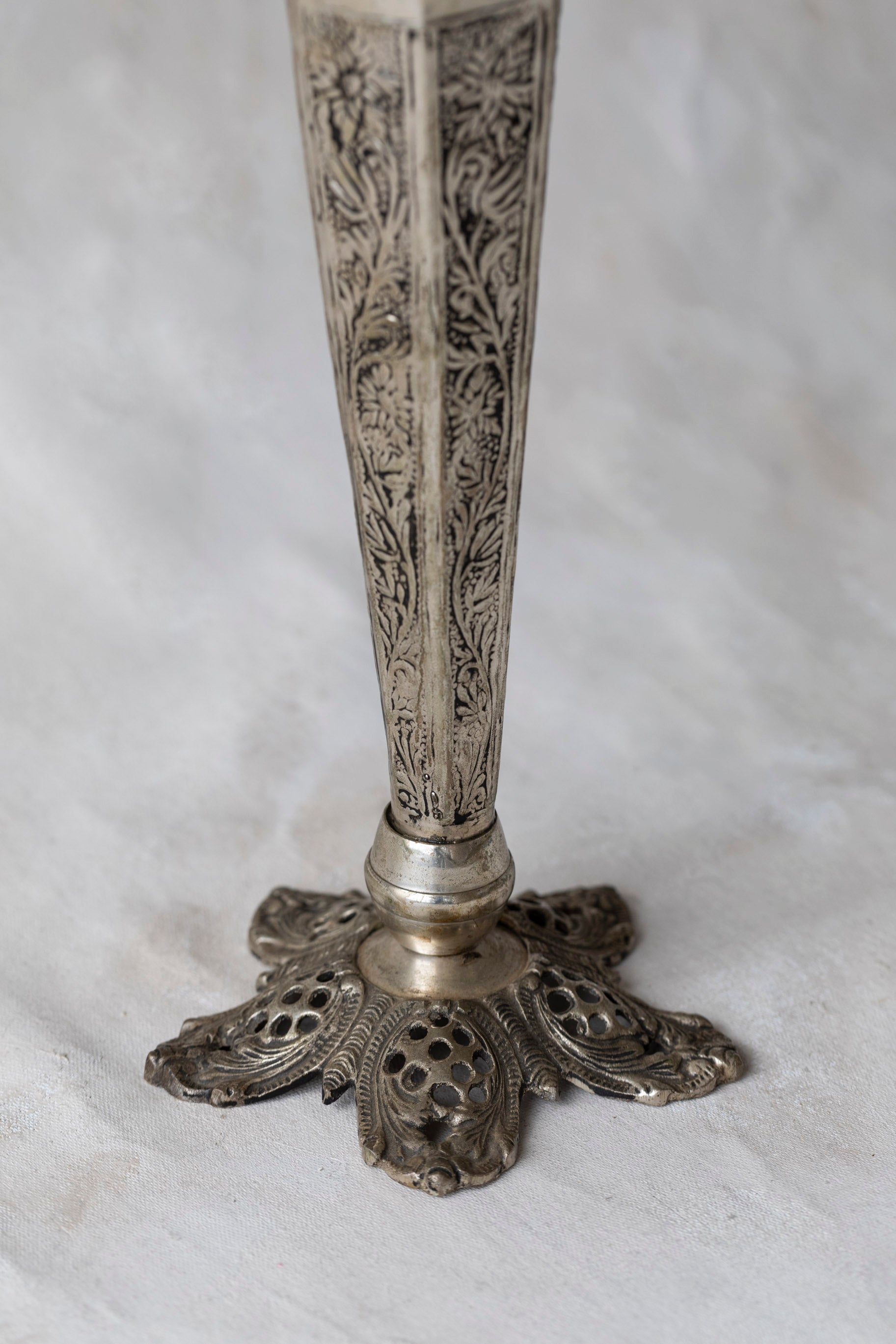 Vintage Tall Silver Embossed Vase