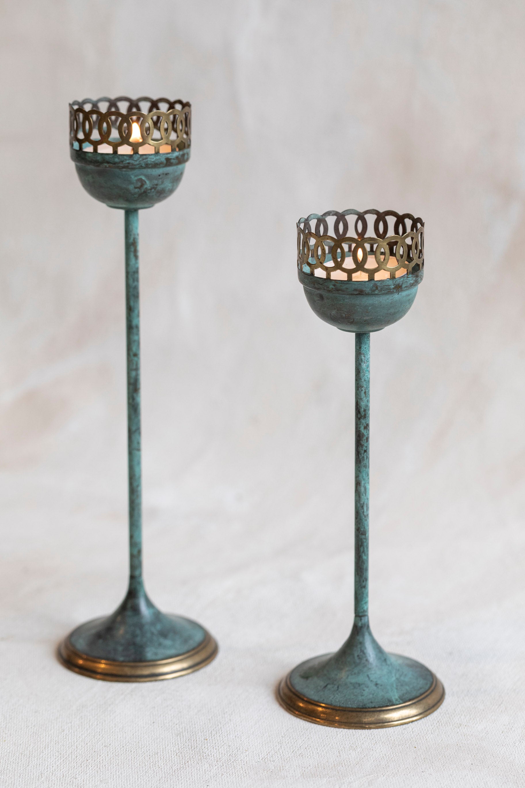 Vintage Teal Tea Light Holders