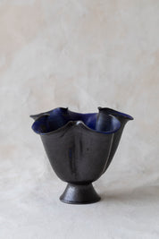 Vintage Black Wavy Pedestal Bowl