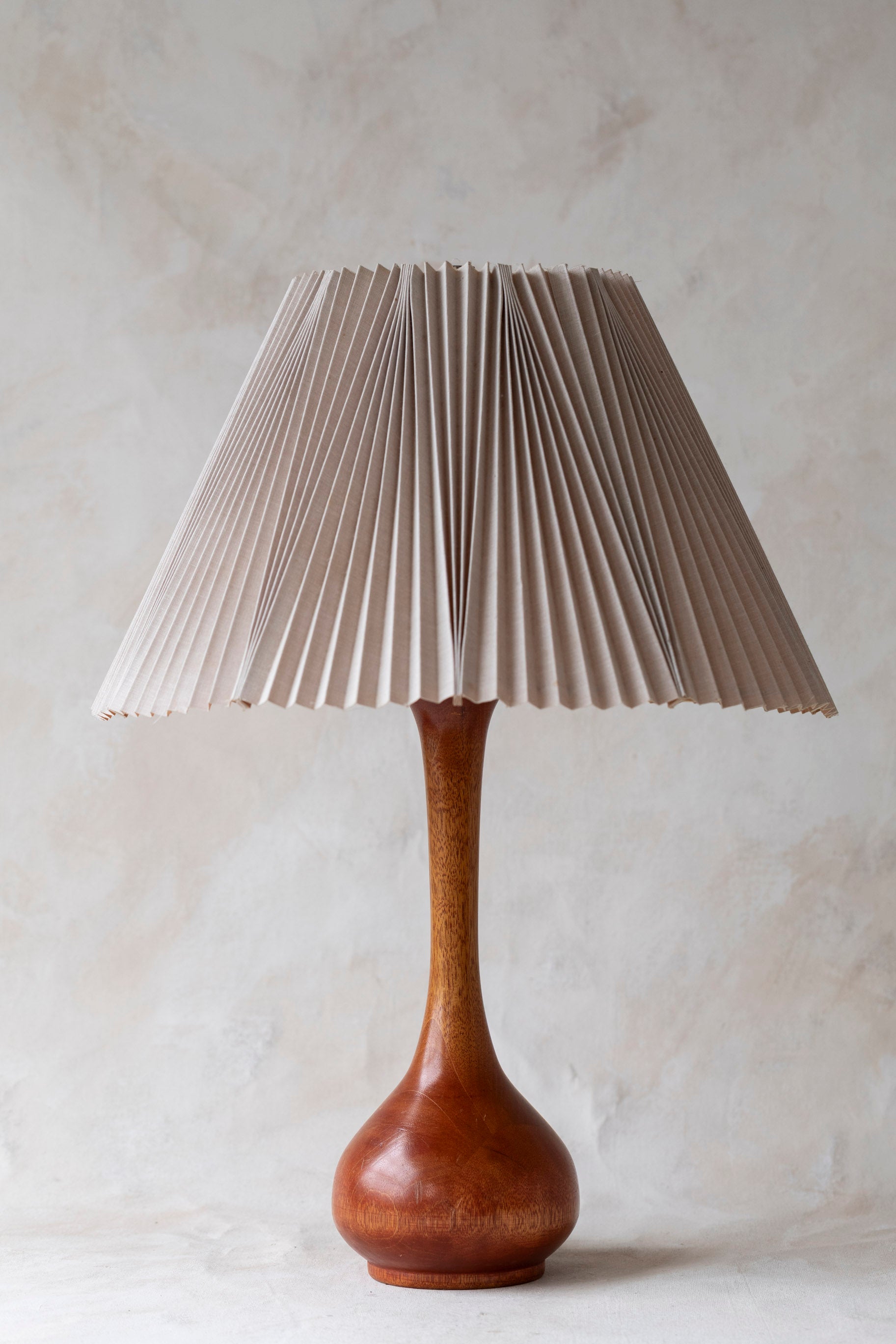 Vintage Wood Lamp with Pleated Shade