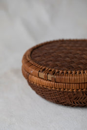Vintage Woven Round Lidded Basket