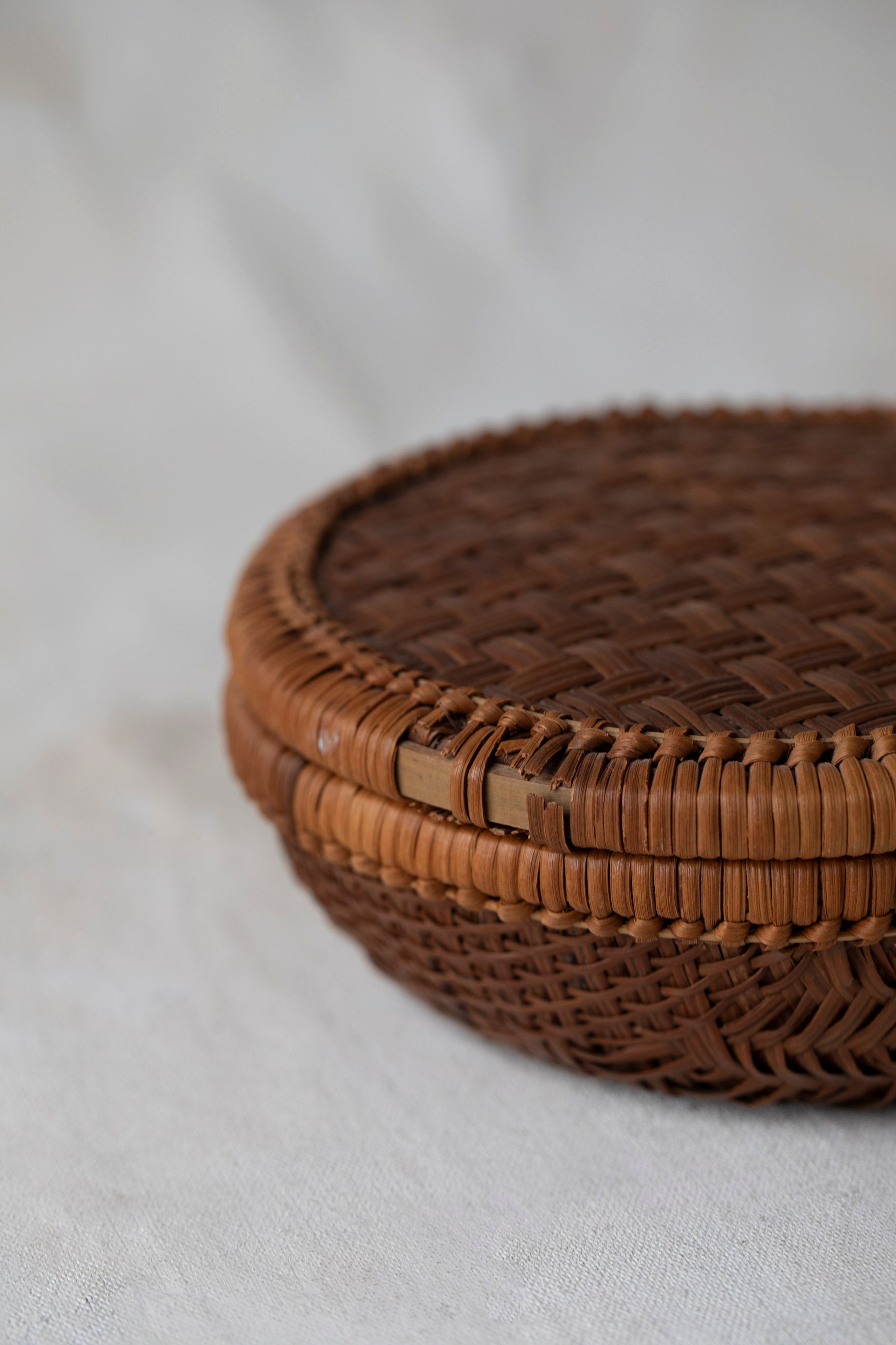 Vintage Woven Round Lidded Basket