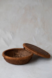 Vintage Woven Round Lidded Basket