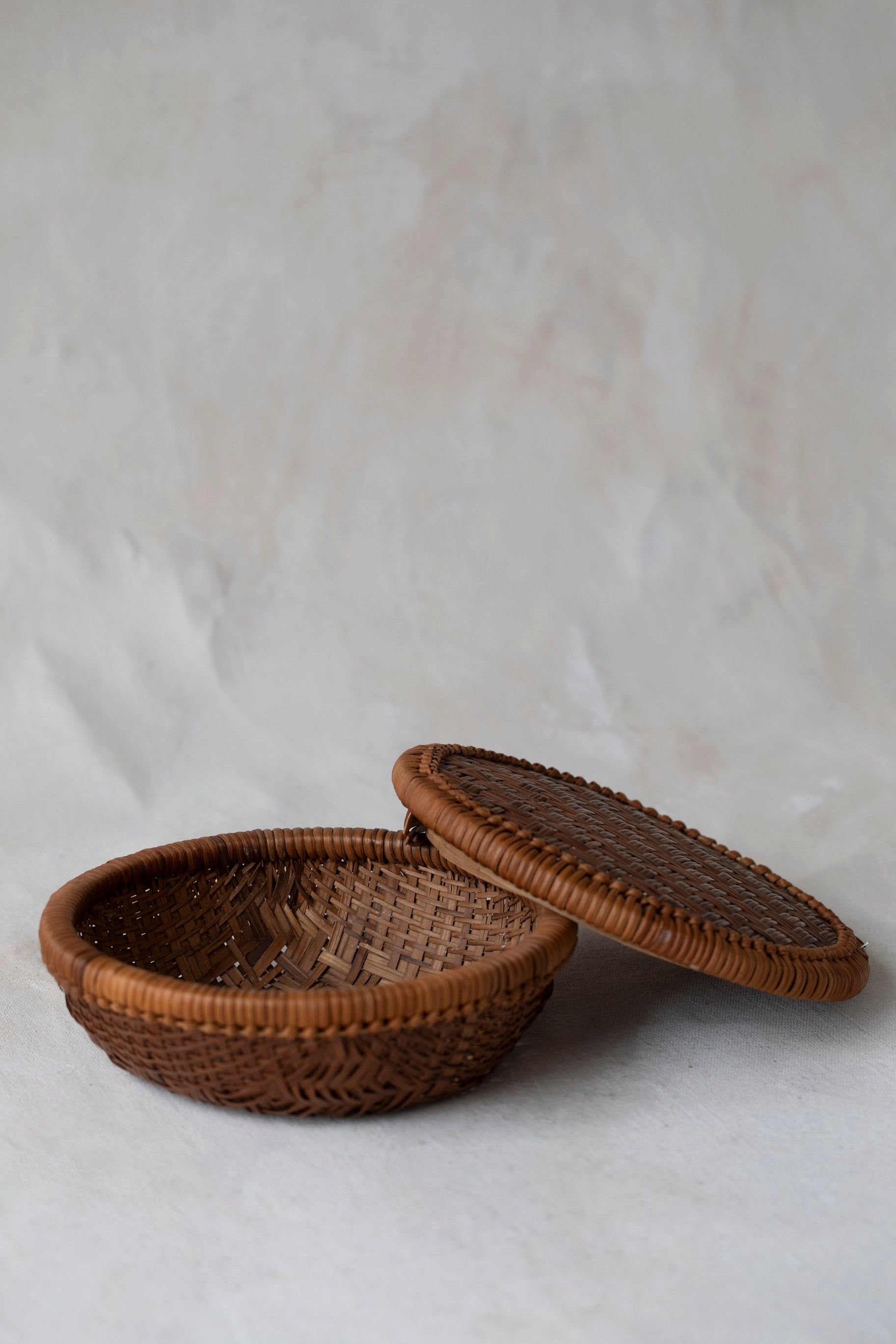 Vintage Woven Round Lidded Basket