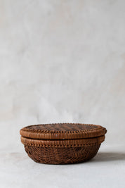 Vintage Woven Round Lidded Basket