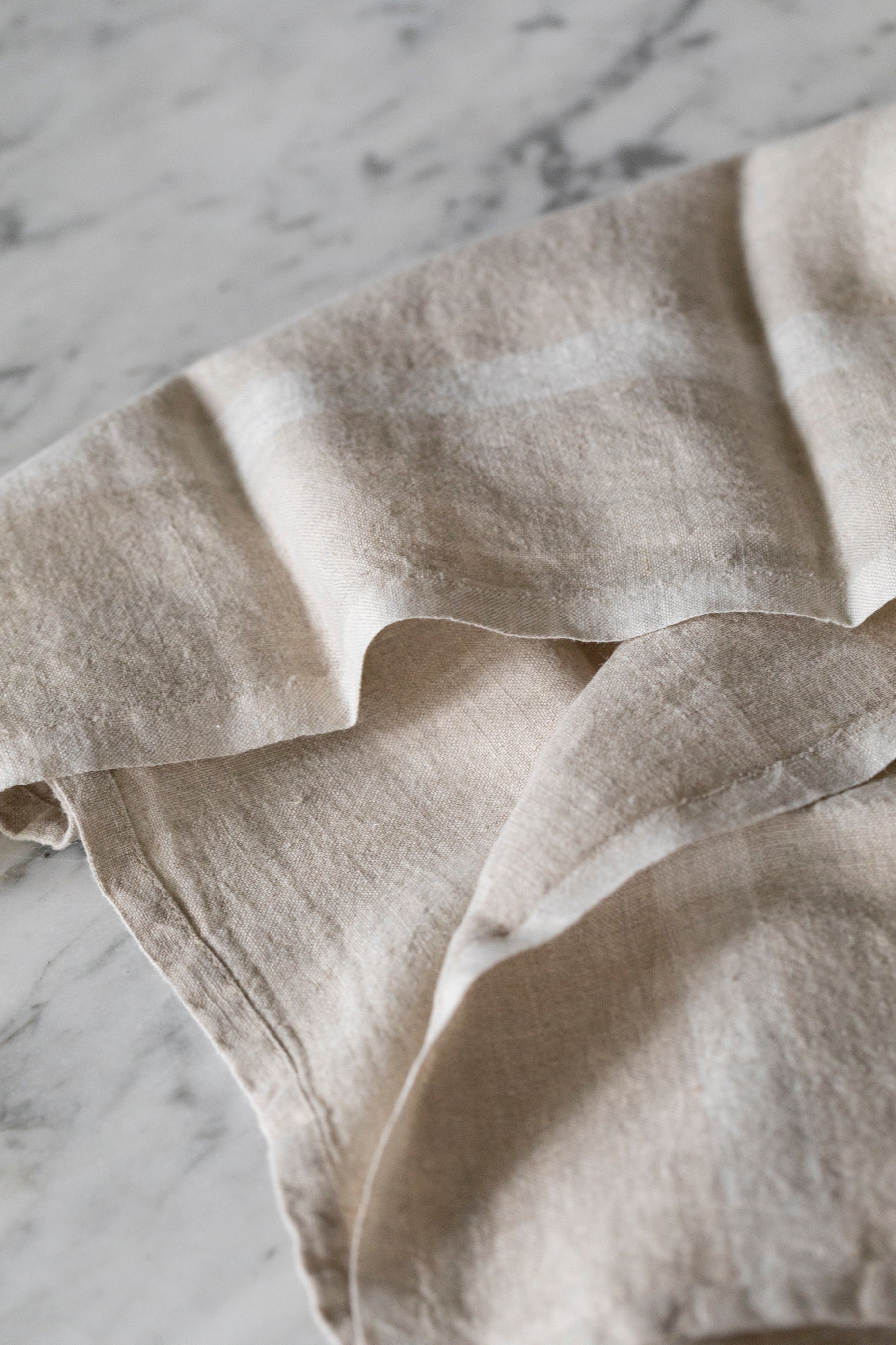 Washed Linen Natural/White Tea Towel