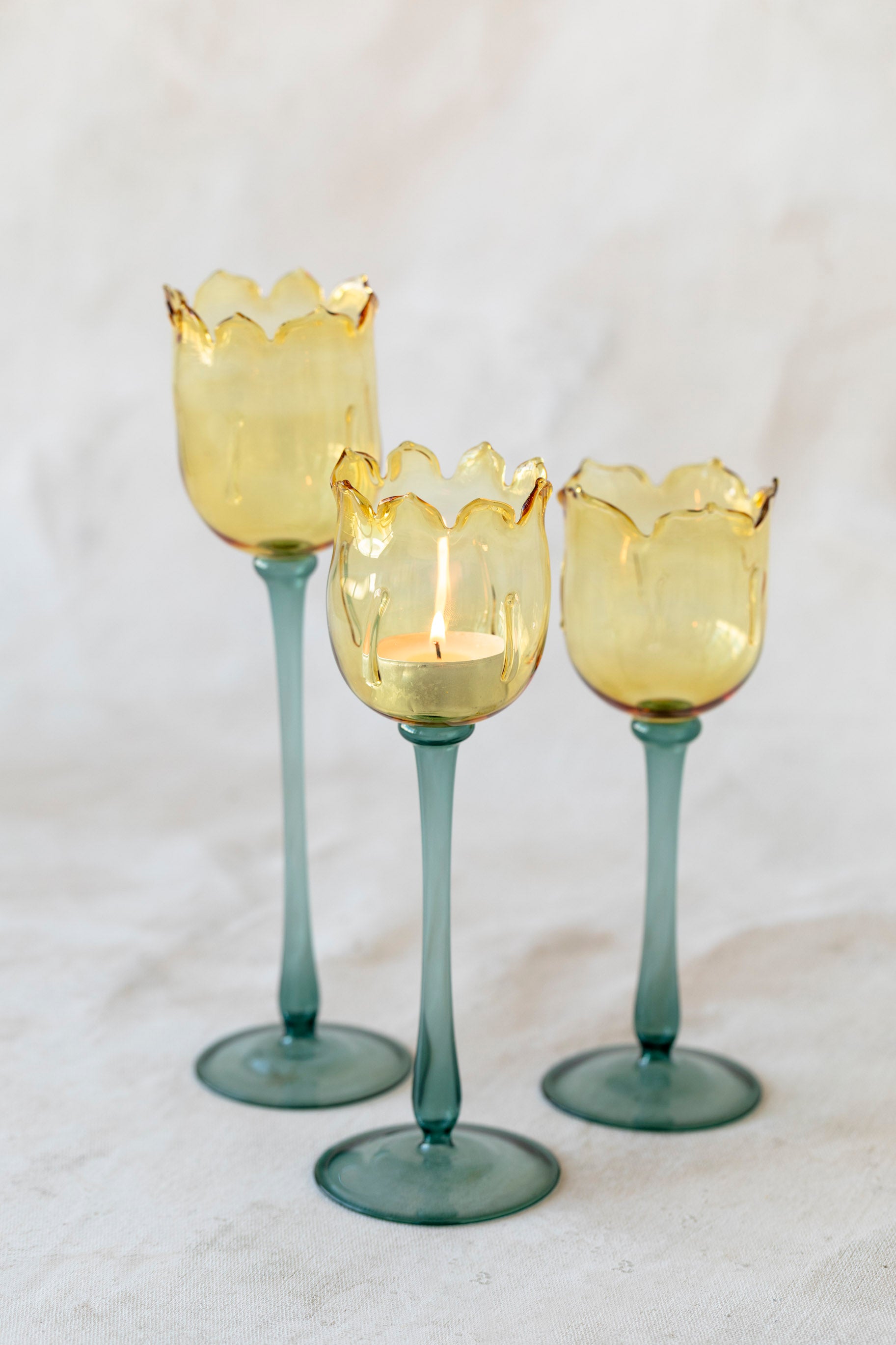 Eternal Bloom Candle Holders in Yellow/Dark Green